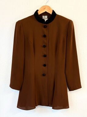 VTG David Warren DW3 Saks Fifth Avenue Velvet Collar Short Coat Two Tone Sz 4